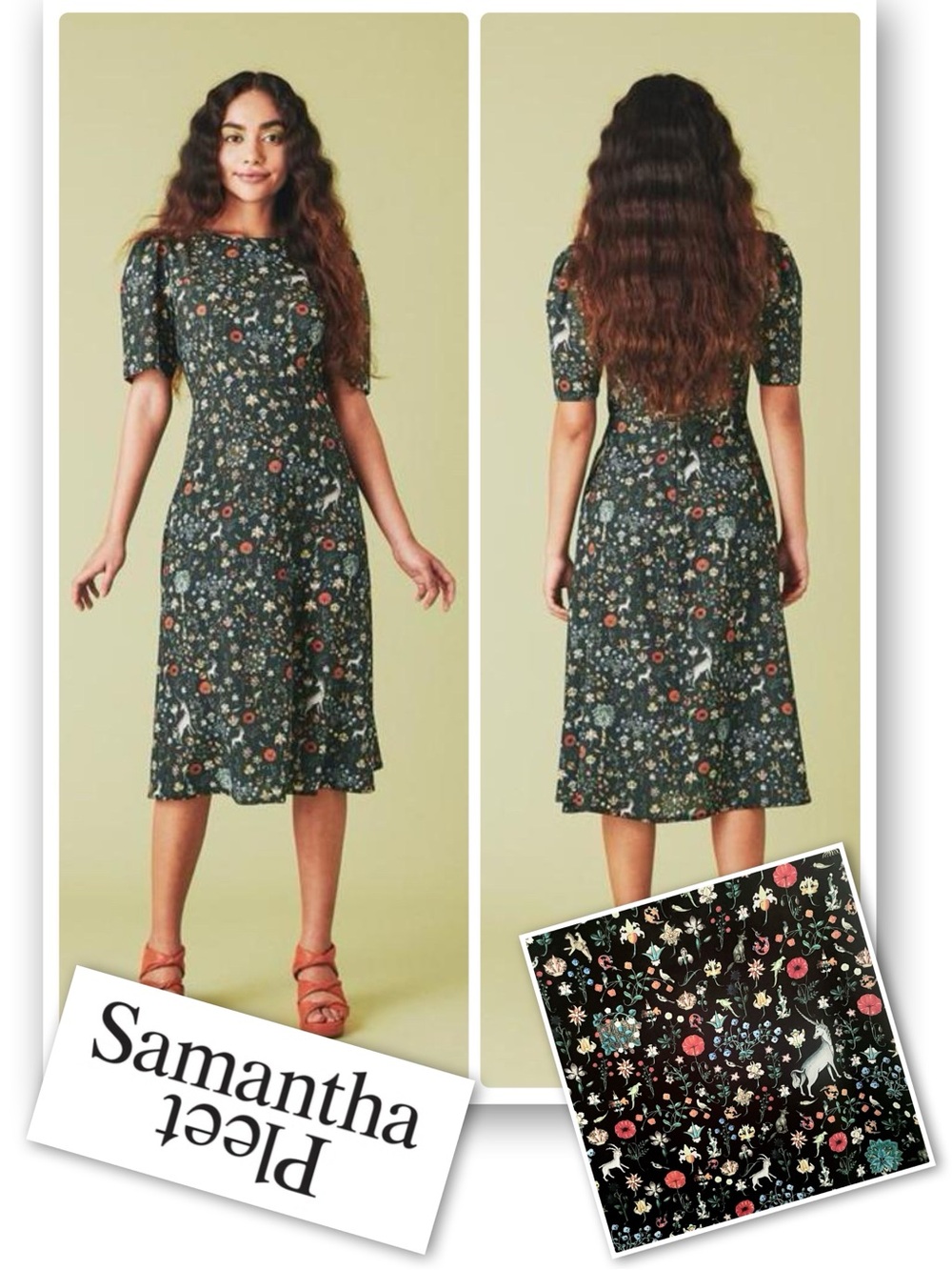 Samantha Pleet Flutter Sleeve Noble Illuminated Print Midi Dress Black size 6